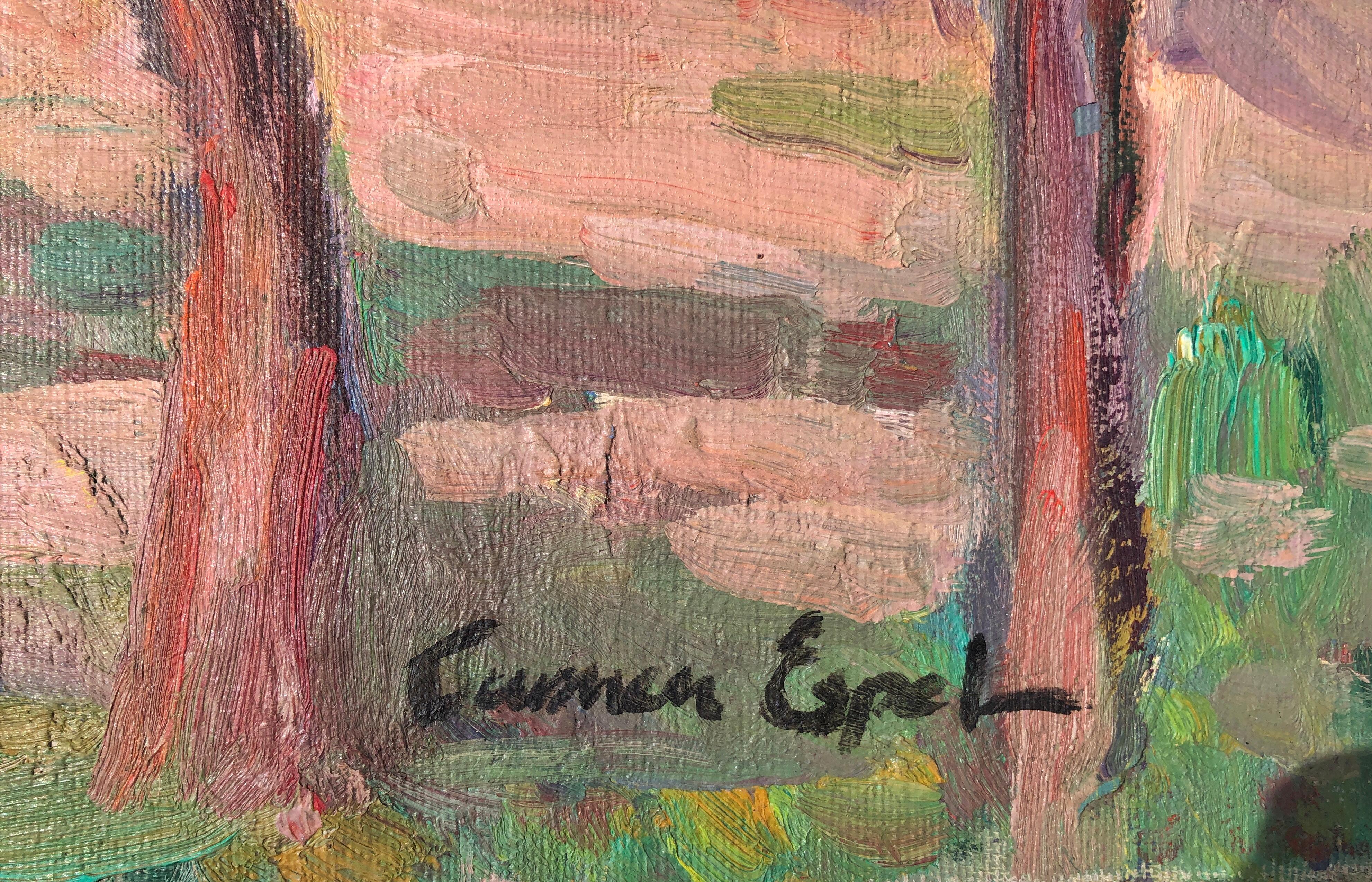Spanish landscape oil on canvas painting - Painting by Carmen Espel