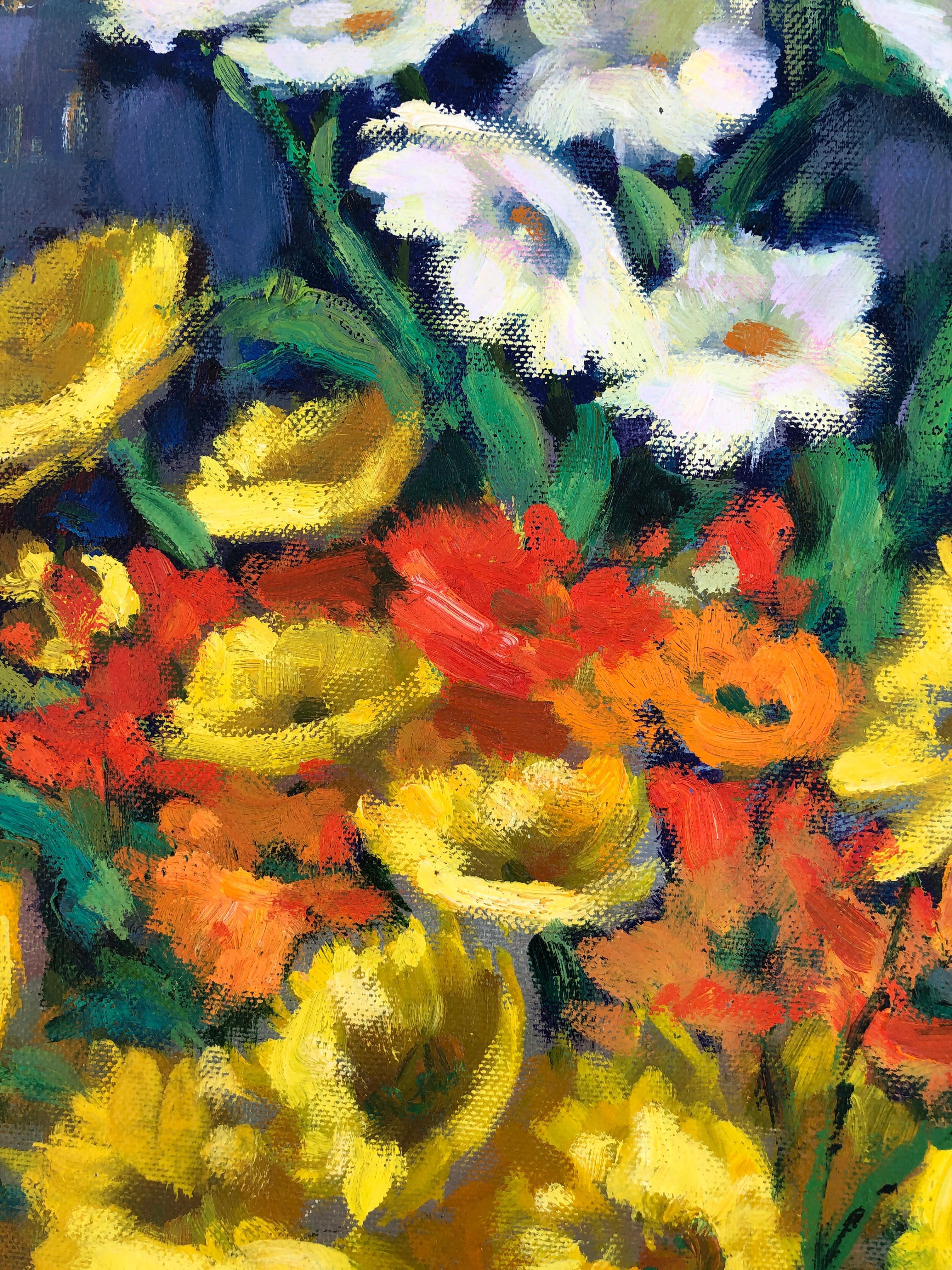 Still life of flowers oil on canvas painting - Post-Impressionist Painting by Carmen Espel