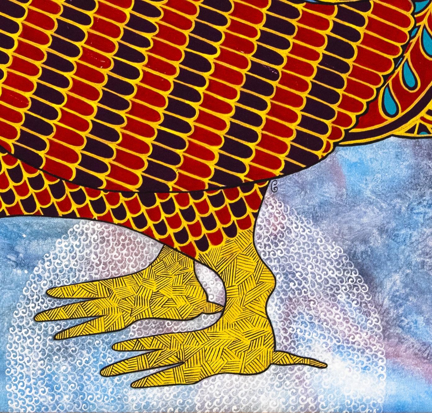 Cette peinture unique commence sa nouvelle série ZIGZAG dans laquelle nous pouvons voir ses airs surréalistes partagés avec son collègue et ex-mari Pedro Friedeberg, comme toutes les œuvres d'art de la fascinante artiste Carmen Gutiérrez ; faites