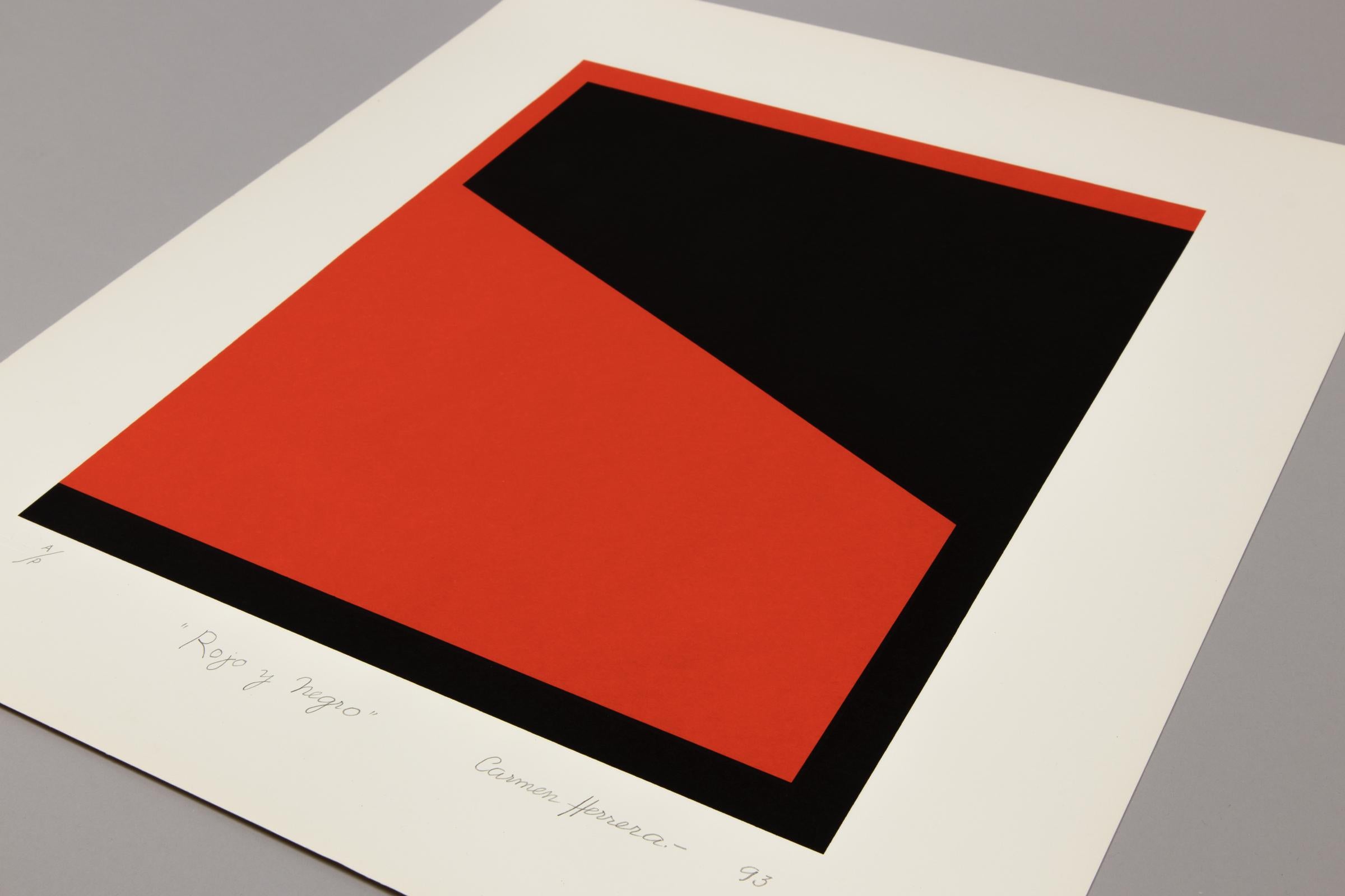 Carmen Herrera, Rojo y Negro - Abstract Art, Minimalism, Hard-Edge, Signed Print For Sale 1