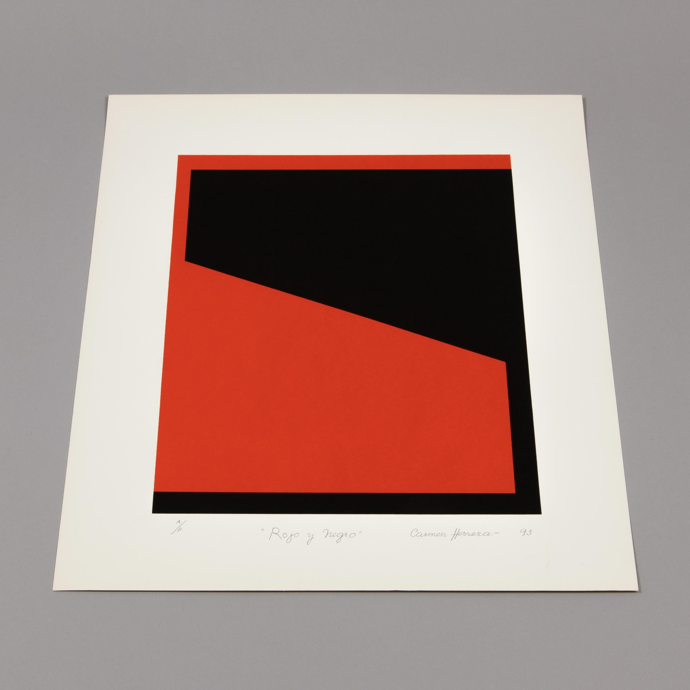 Carmen Herrera, Rojo y Negro - Arte Abstracto, Minimalismo, Borde Duro, Impresión Firmada en venta 4