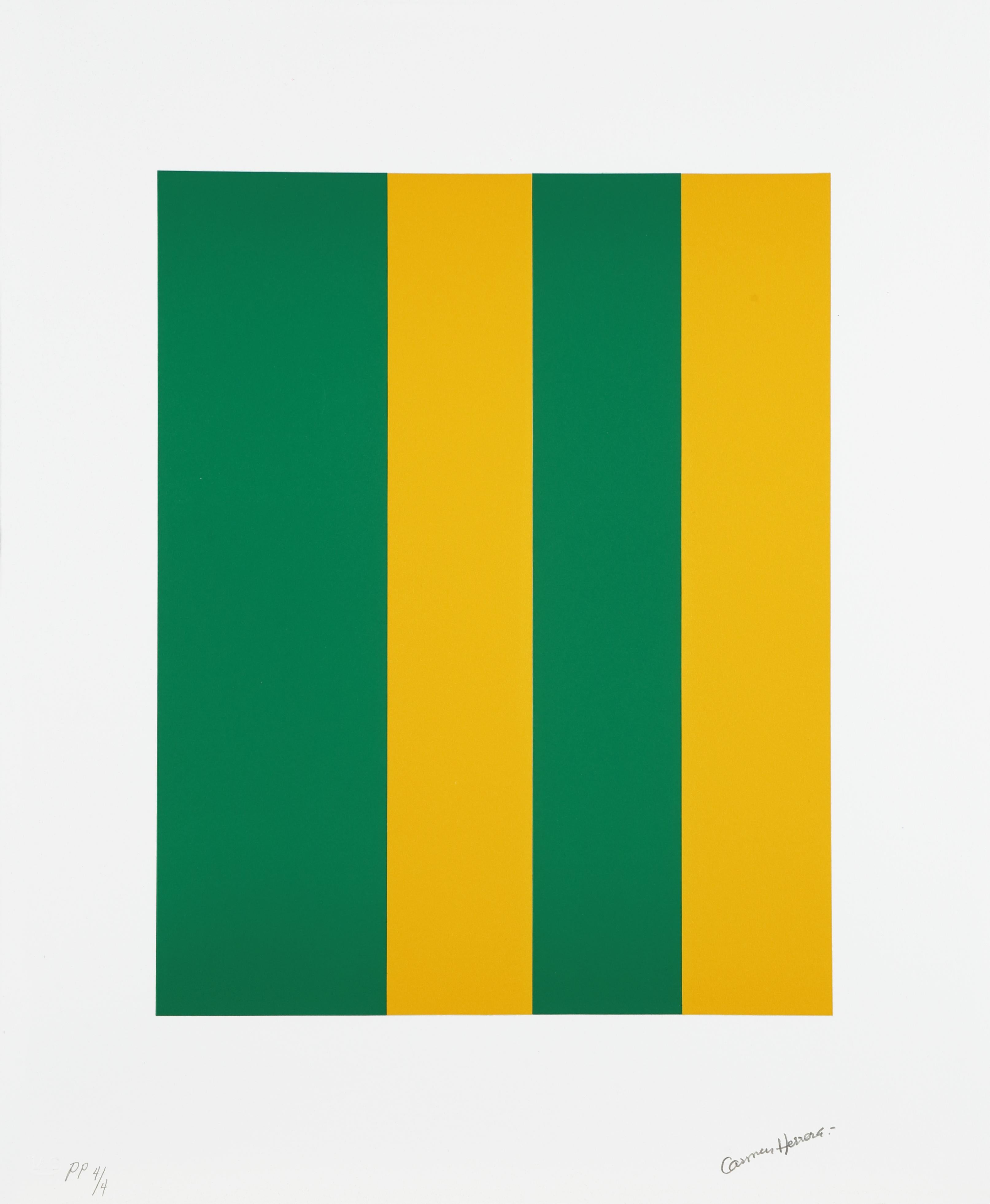 Carmen Herrera Abstract Print - Verde y Amarillo (Green and Yellow). Folder of 3 lithographs. Edition 4 of 4