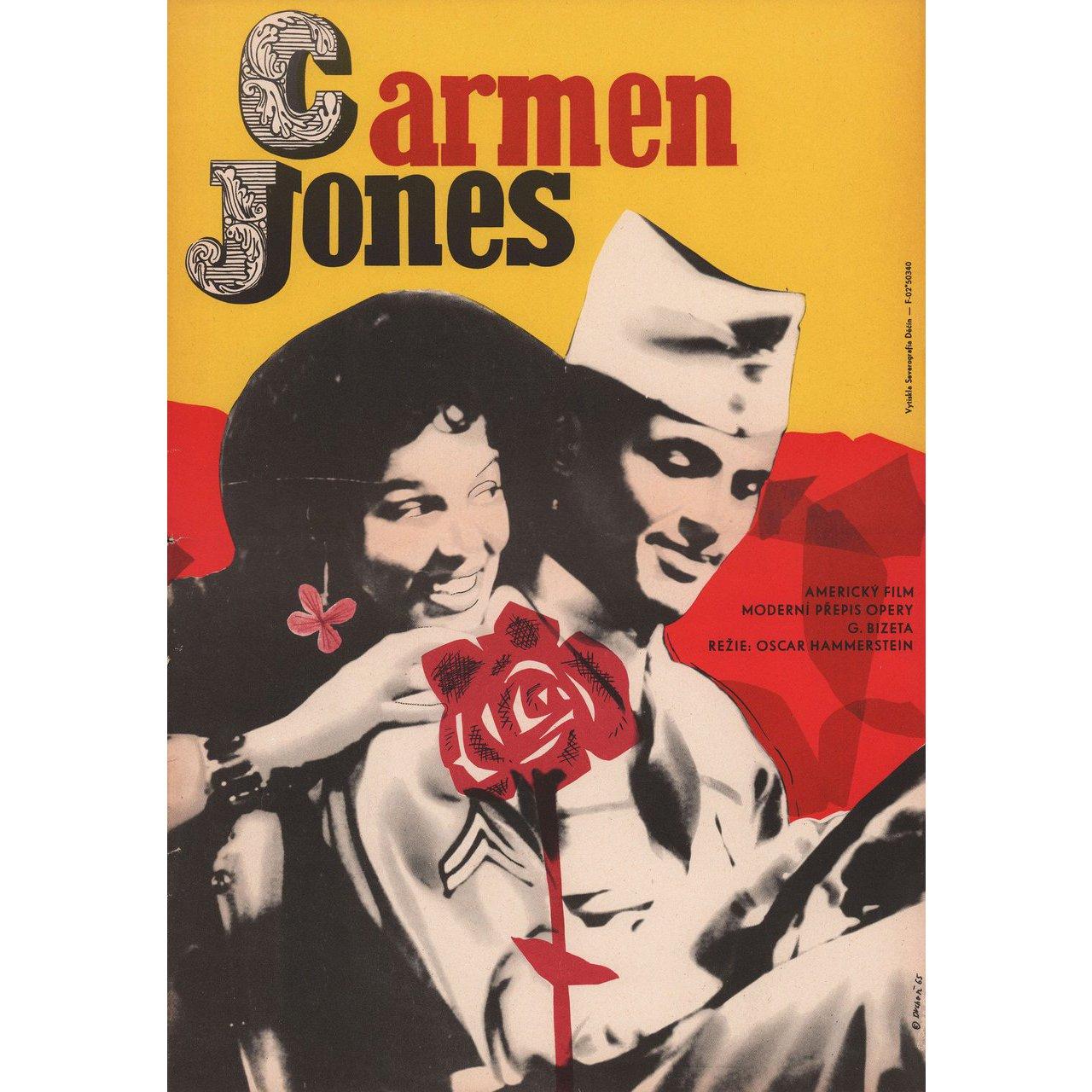 Original 1965 Czech A1 poster by Josef Duchon for the 1954 film Carmen Jones directed by Otto Preminger with Harry Belafonte / Dorothy Dandridge / Pearl Bailey / Olga James. Very Good-Fine condition, folded with edge wear on top. Many original