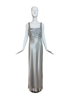 CARMEN MARC VALVO 90's Vintage Silver Beaded Evening Gown Bridal Wedding Dress