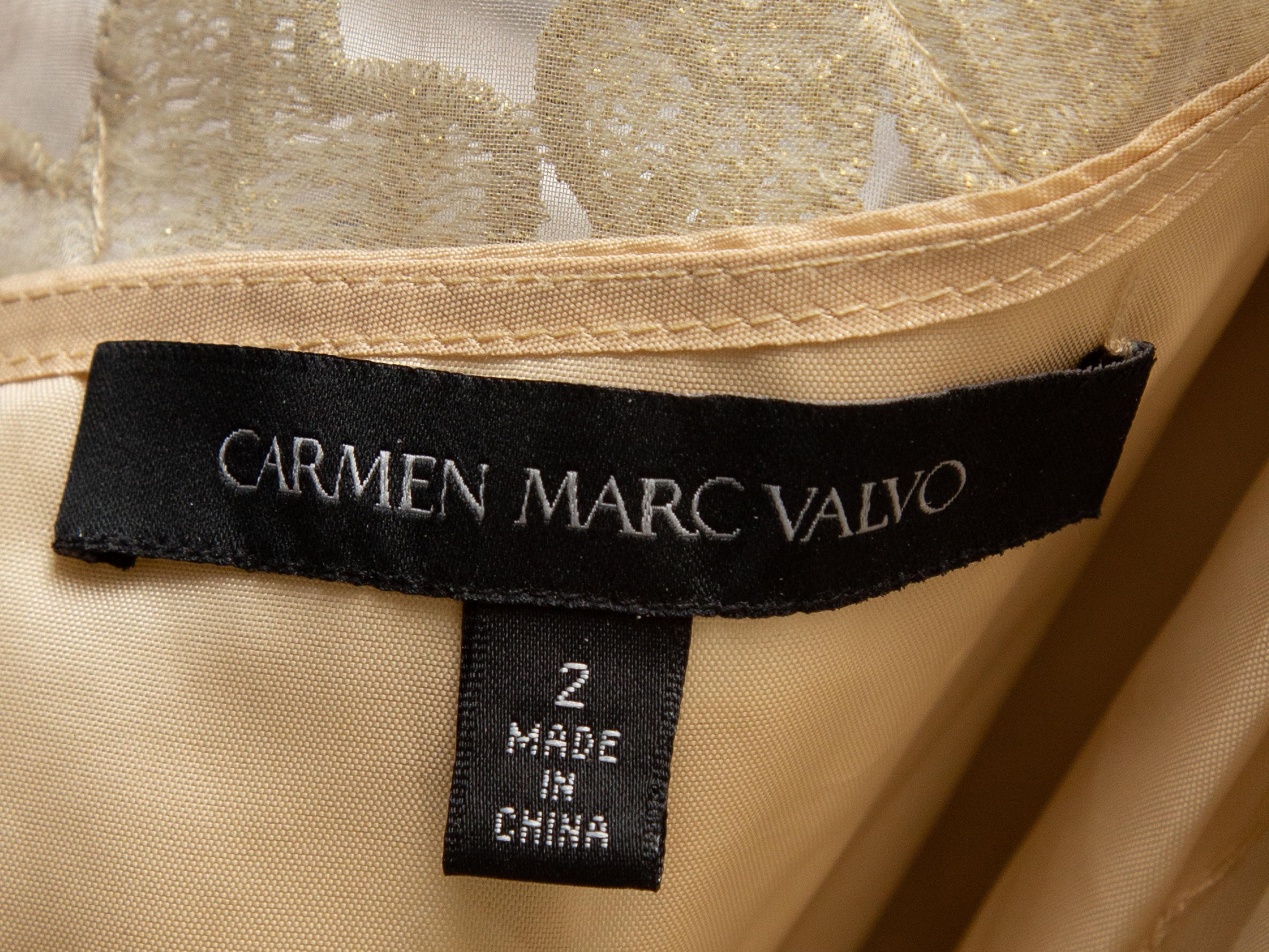 Women's Carmen Marc Valvo Beige & Gold Short Sleeve Dress