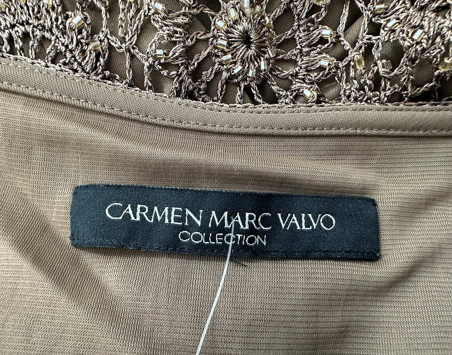 Carmen Marc Valvo Brown Open Work Rayon Crochet Glass Beaded Slip Dress Med. en vente 14