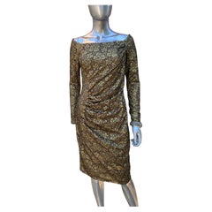 Carmen Marc Valvo Collection Gold Metallic Lace over Nude Cocktail Dress Size 10 Carmen Marc Valvo Collection Gold Metallic Lace over Nude Cocktail Dress Size 10