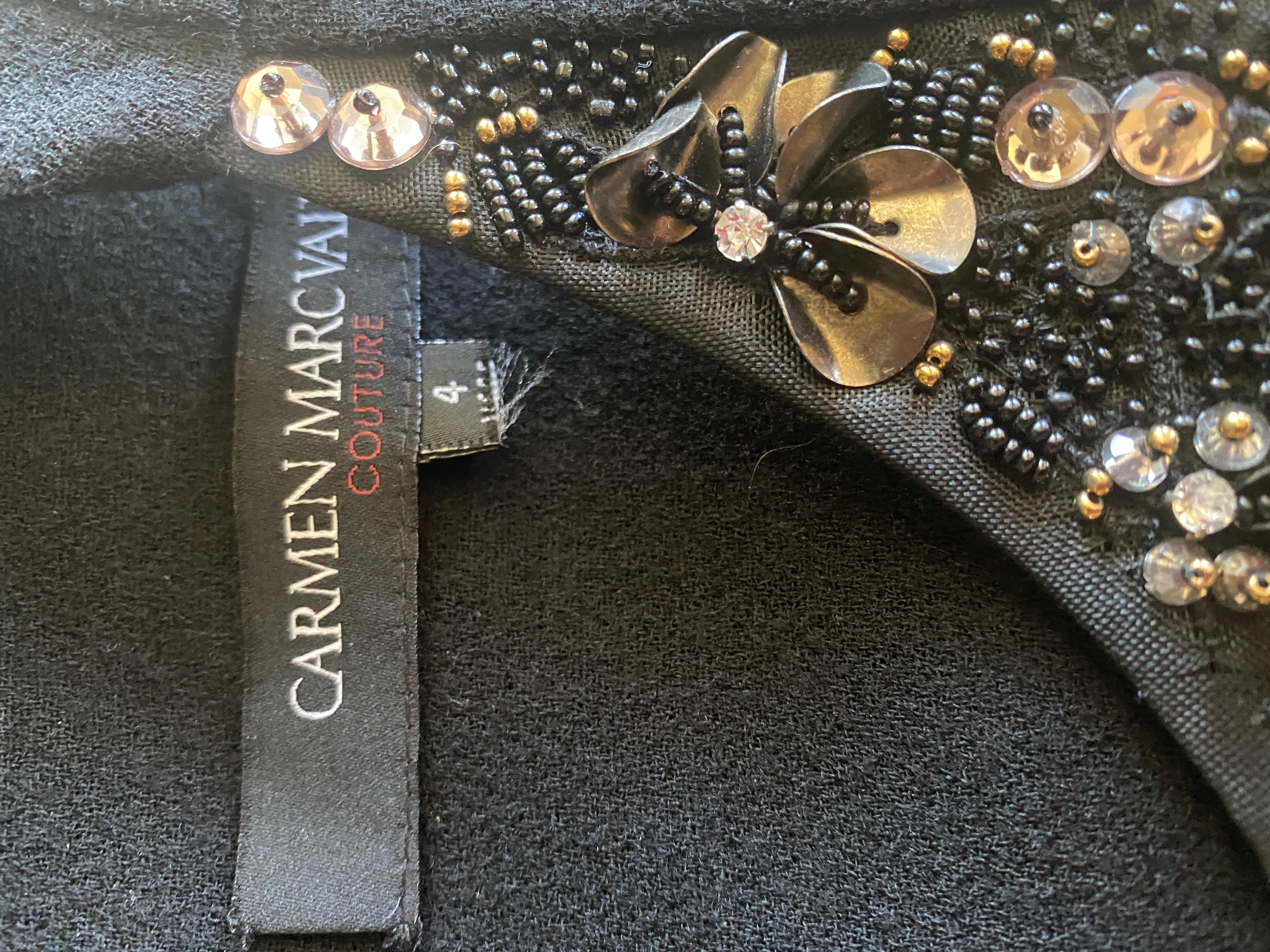 Carmen Marc Valvo Couture Black Sleeveless Chemise Beaded Work of Art Size 4 For Sale 6