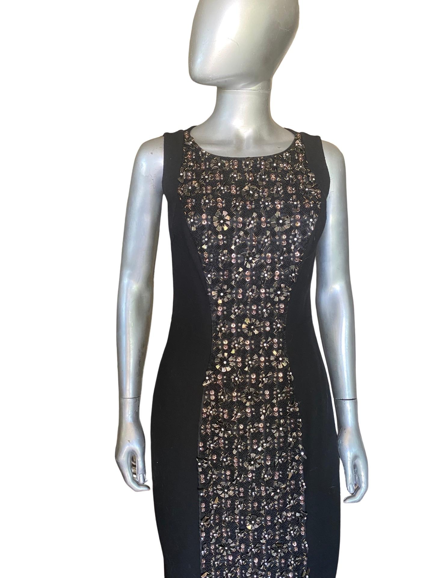 Carmen Marc Valvo Couture Black Sleeveless Chemise Beaded Work of Art Size 4 For Sale 1