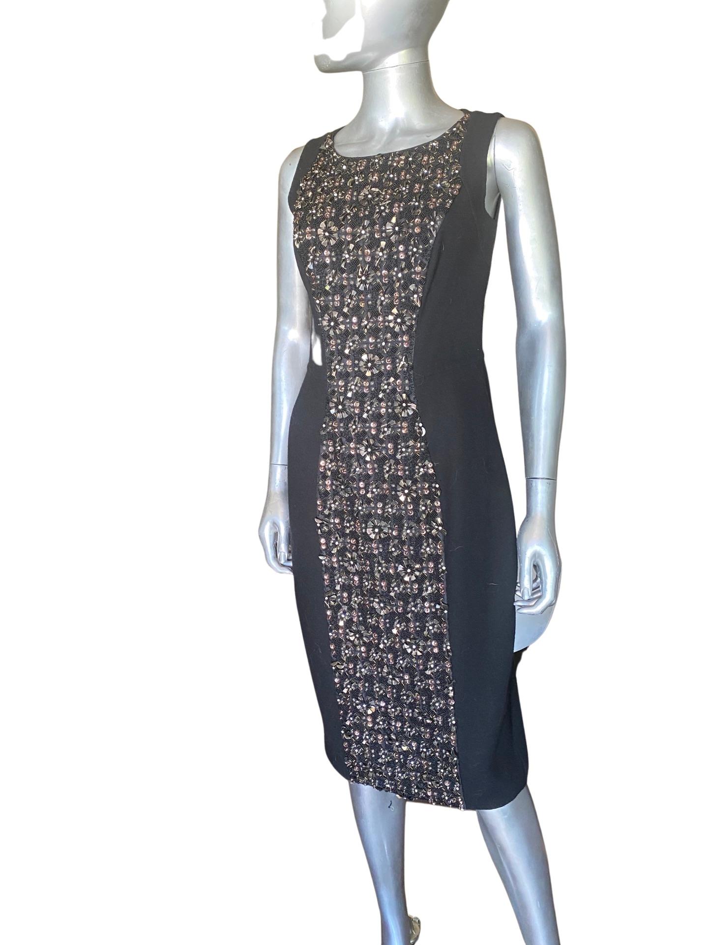 Carmen Marc Valvo Couture Black Sleeveless Chemise Beaded Work of Art Size 4 For Sale 2