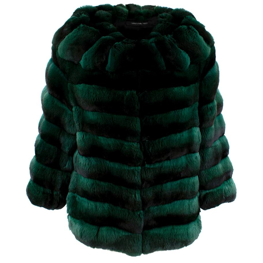 Carmen Marc Valvo Couture Emerald Green Chinchilla Fur Jacket
