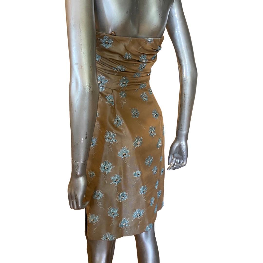 Carmen Marc Valvo Custom Draped Cocktail Dress w/ Hand Beaded Flowers Size 4P For Sale 8