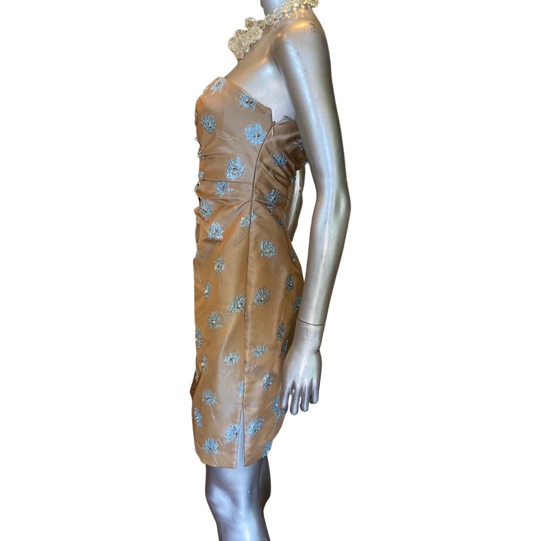 Carmen Marc Valvo Custom Draped Cocktail Dress w/ Hand Beaded Flowers Size 4P For Sale 9