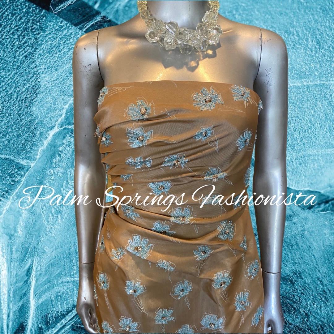 Carmen Marc Valvo Custom Draped Cocktail Dress w/ Hand Beaded Flowers Size 4P For Sale 12