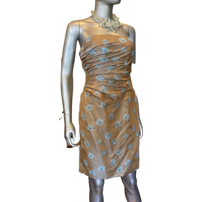 Robe Cocktail Carmen Marc Valvo Années 90 - Perles, Moulante, Taille M Beige - Occasion Excellent état