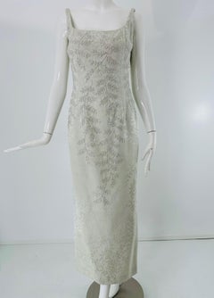 Carmen Marc Valvo Pale Silver-Blue Beaded Jacquard Sheath Gown & Bolero Jacket 8