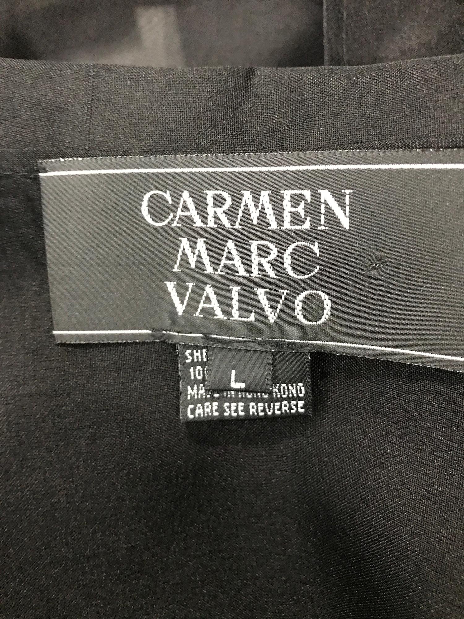 Carmen Marc Valvo Sheer Black Wool Organza Wrap Waist Shawl Collar Jacket 1990s 5
