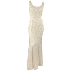 CARMEN MARC VALVO Size 4 Cream Beaded Lace Overlay Sleeveless Gown