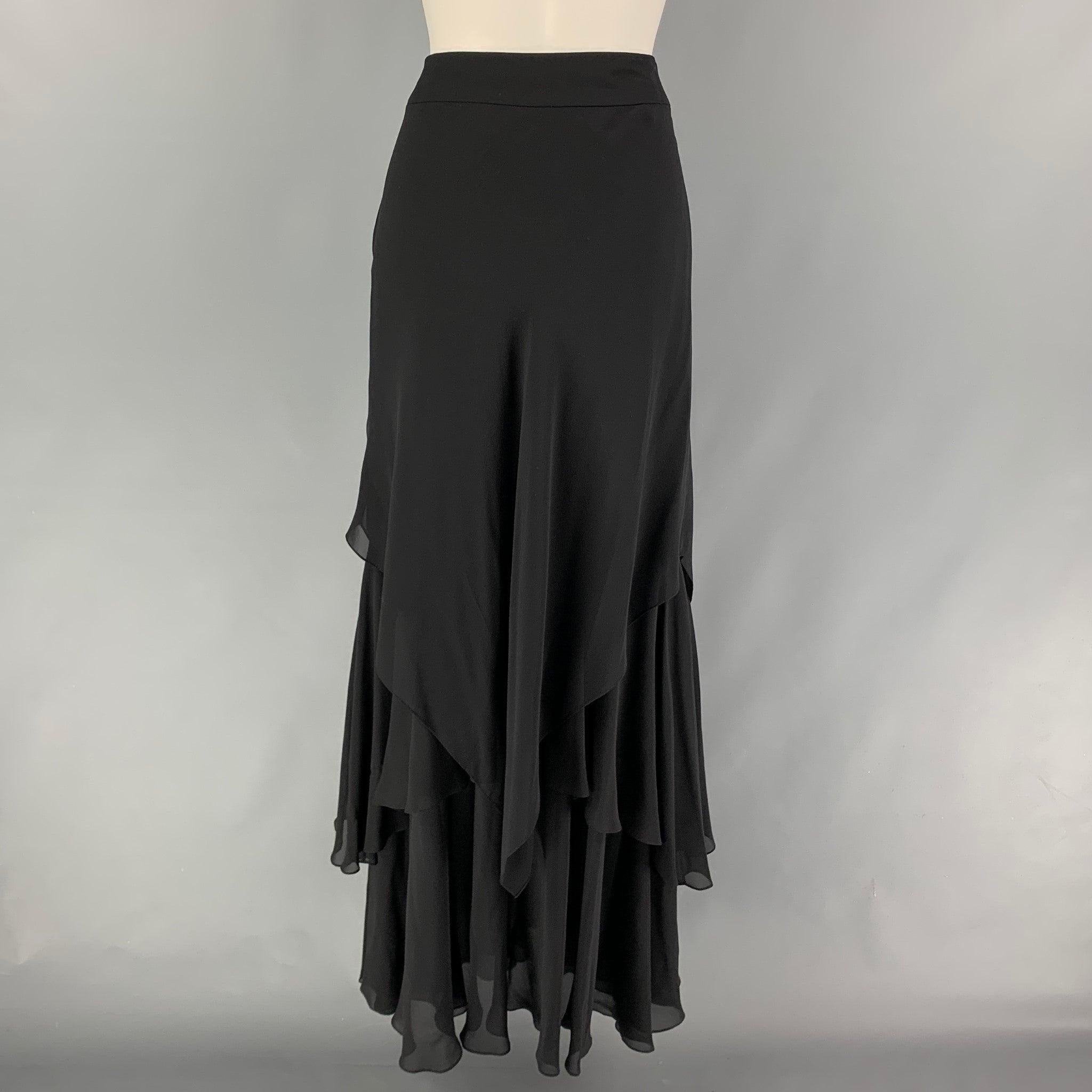 Women's CARMEN MARC VALVO Size 6 Black Ruffled Asymmetrical Long Skirt