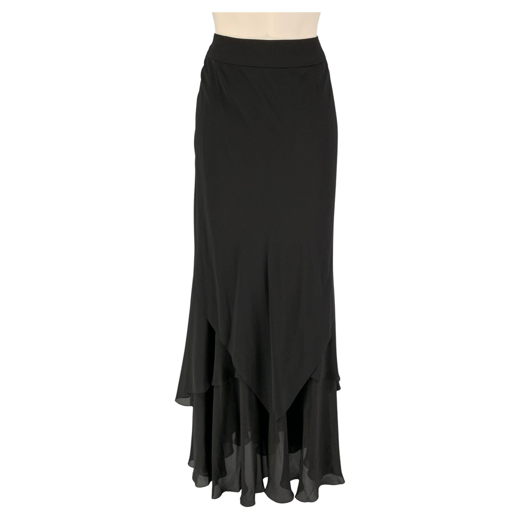 CARMEN MARC VALVO Size 6 Black Ruffled Asymmetrical Long Skirt