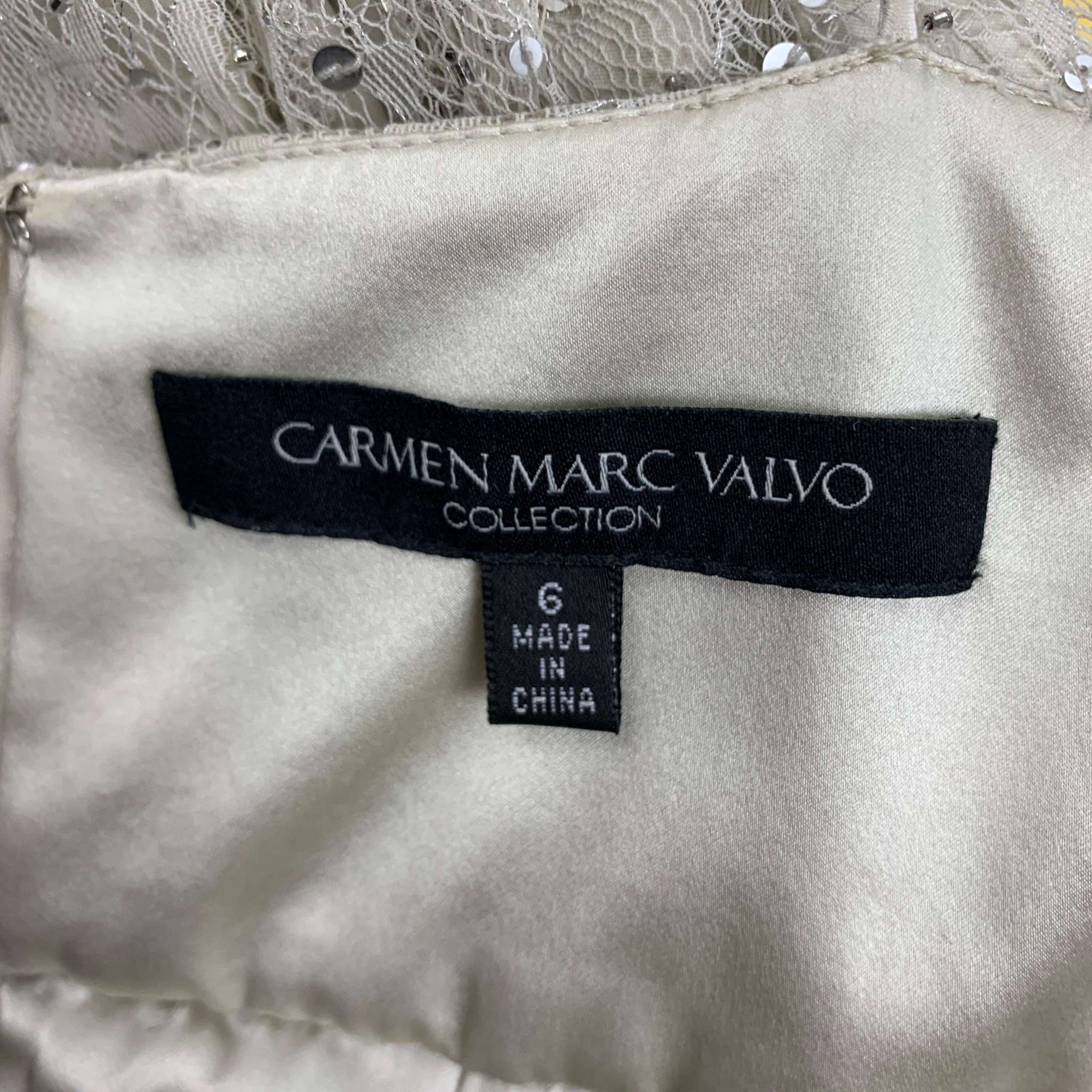 Men's CARMEN MARC VALVO Size 6 Off White Lace Sequined Spaghetti Straps Cocktail Dress