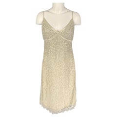 CARMEN MARC VALVO Size 6 Off White Lace Sequined Spaghetti Straps Cocktail Dress