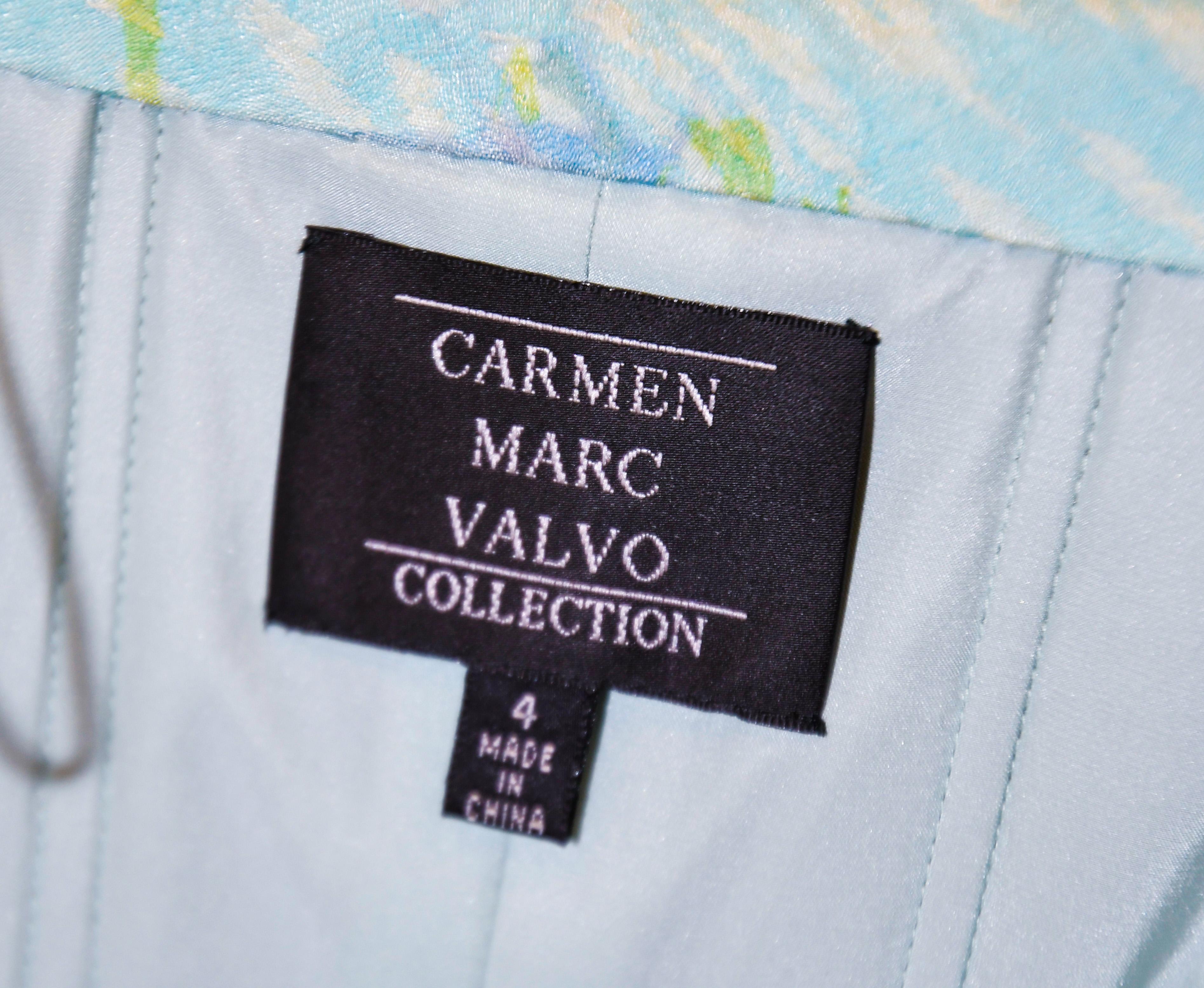 Blue Carmen Marc Valvo Strapless Floral Print Evening Dress  For Sale