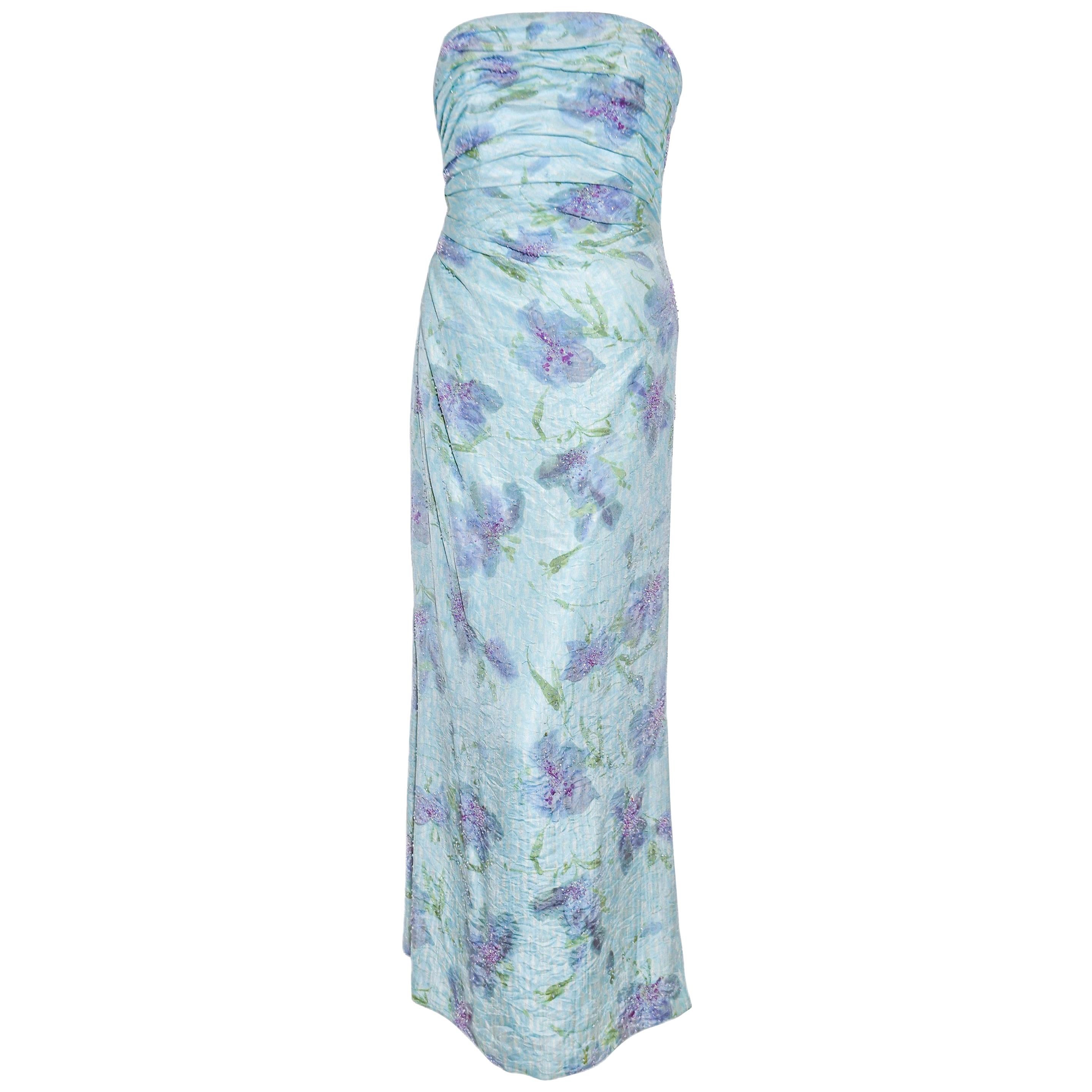 Carmen Marc Valvo Strapless Floral Print Evening Dress  For Sale