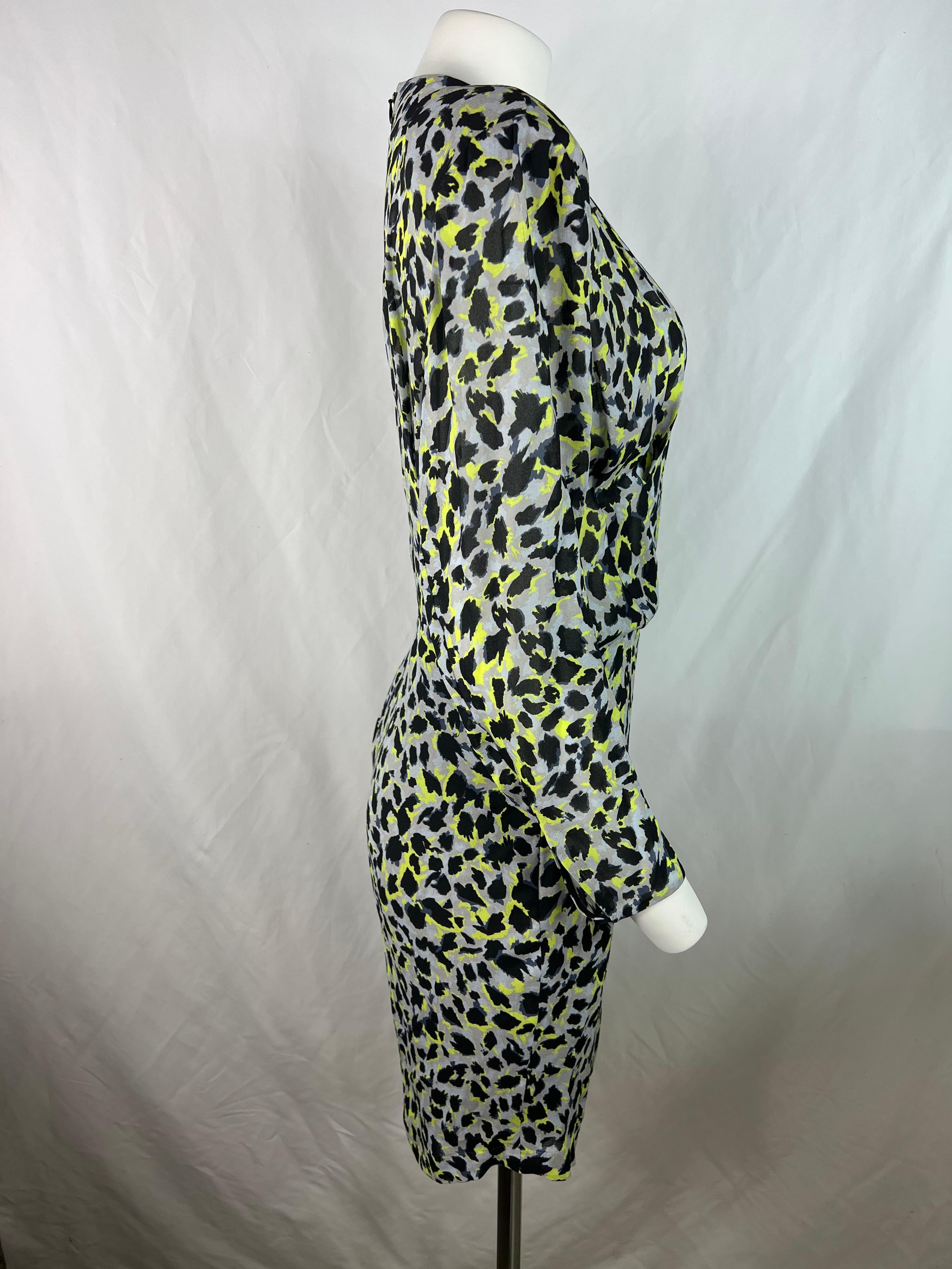 Black Carmen March Multicolor Leopard Mini Dress, Size 42 For Sale