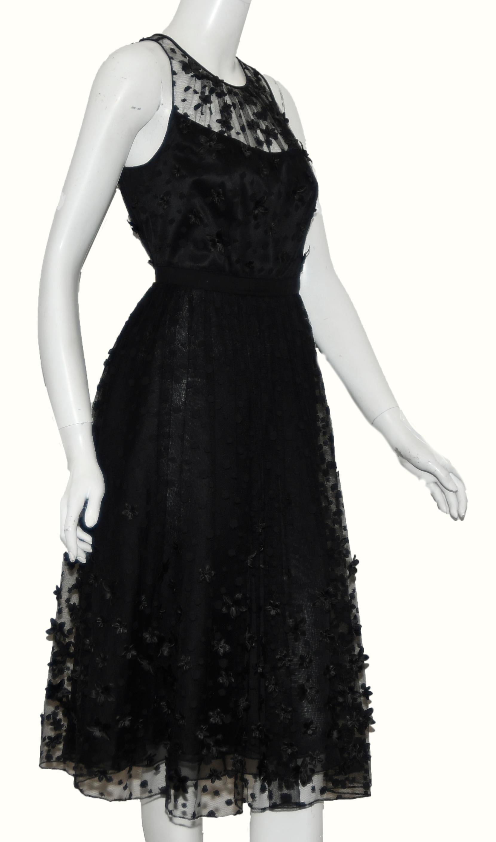Women's Carmen Mark Valvo Black Tulle with Embroidered Details with 3D Appliques