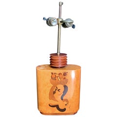 "Carmen Miranda, " Unique Art Deco Table Lamp with Inlaid Wood by Szoeke