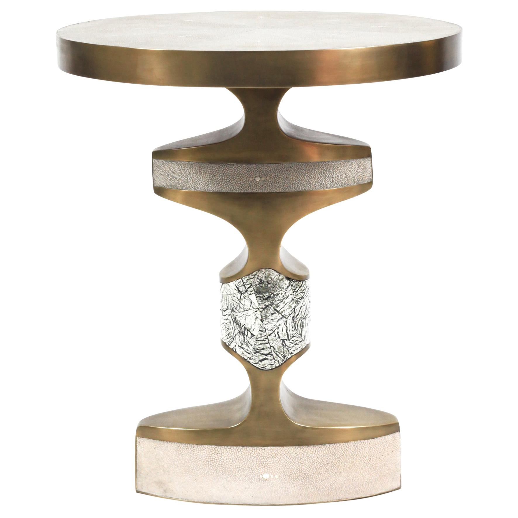 Carmen Side Table in Shagreen, Baguio Stone, Bronze-Patina Brass by R&Y Augousti For Sale