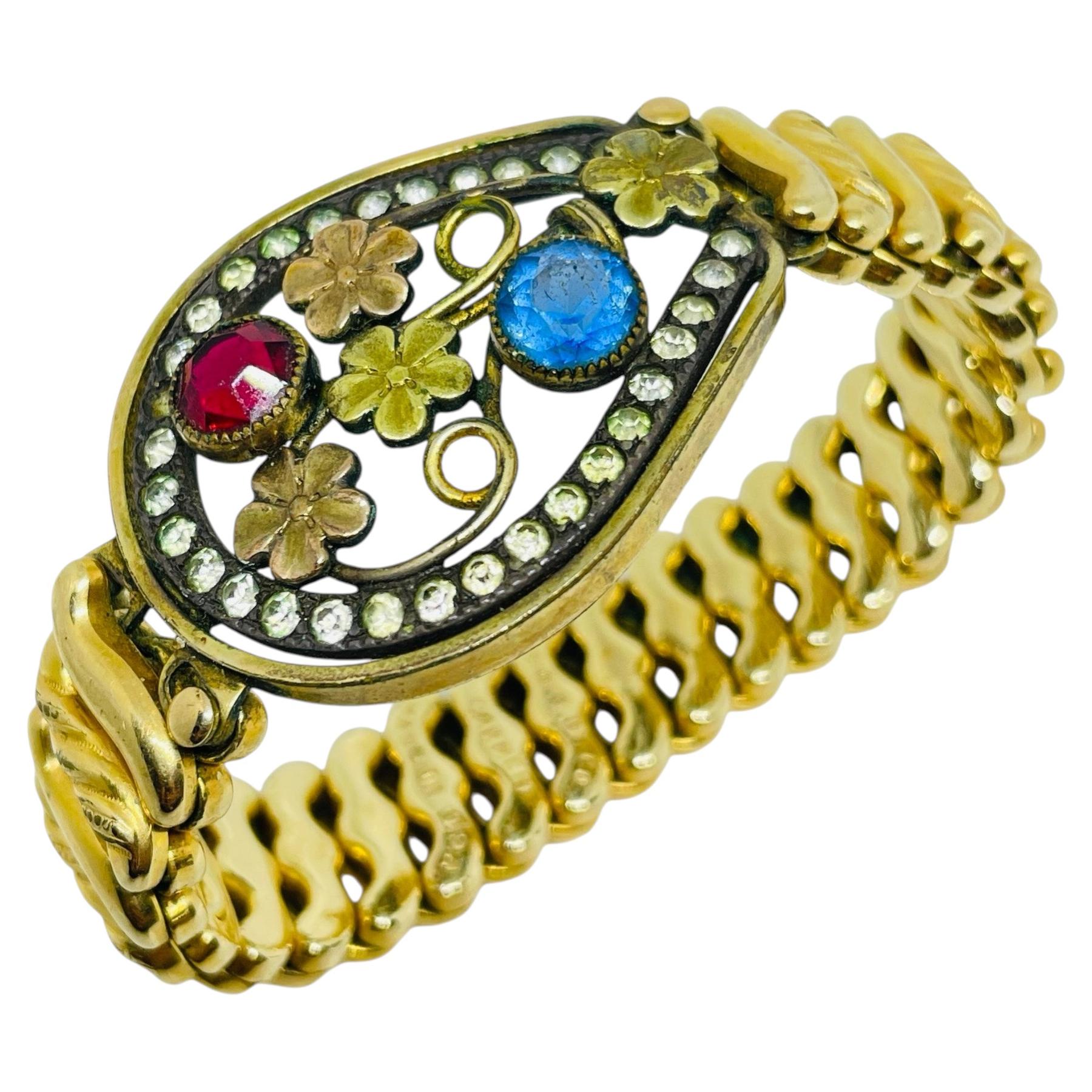 CARMEN firmada antigua de oro lleno de cristal dulce expansión pulsera de 1920 en venta