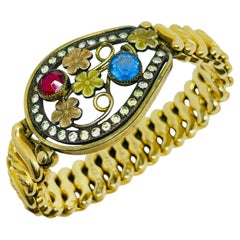CARMEN signed antique gold filled glass sweetheart expansion 1920's bracelet