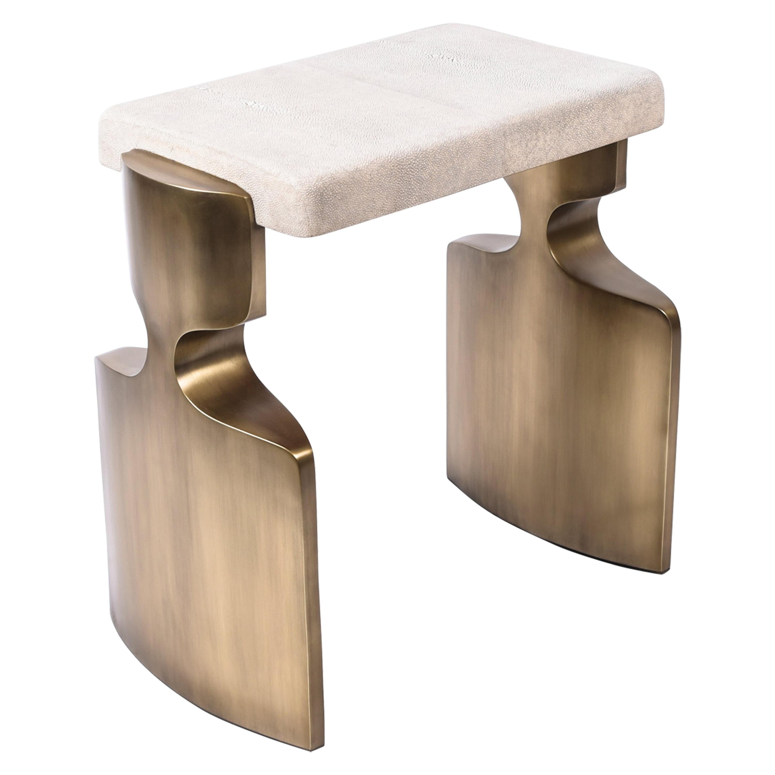Carmen Stool in Cream Shagreen and Bronze-Patina Brass by R&Y Augousti For Sale