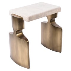 Carmen Stool in Cream Shagreen and Bronze-Patina Brass by R&Y Augousti