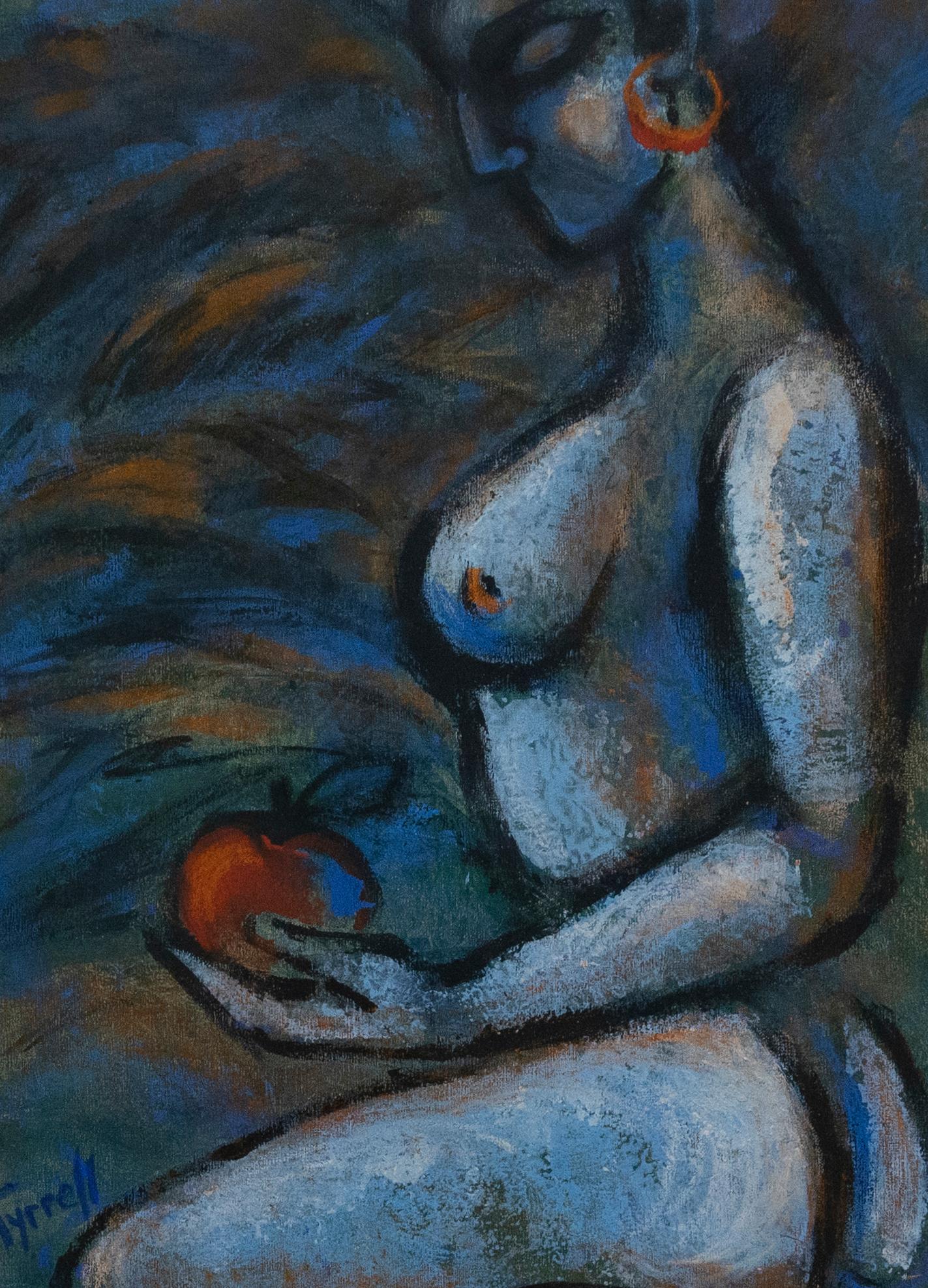 Carmen Tyrrell - Framed Contemporary Acrylic, Blue Nude For Sale 1