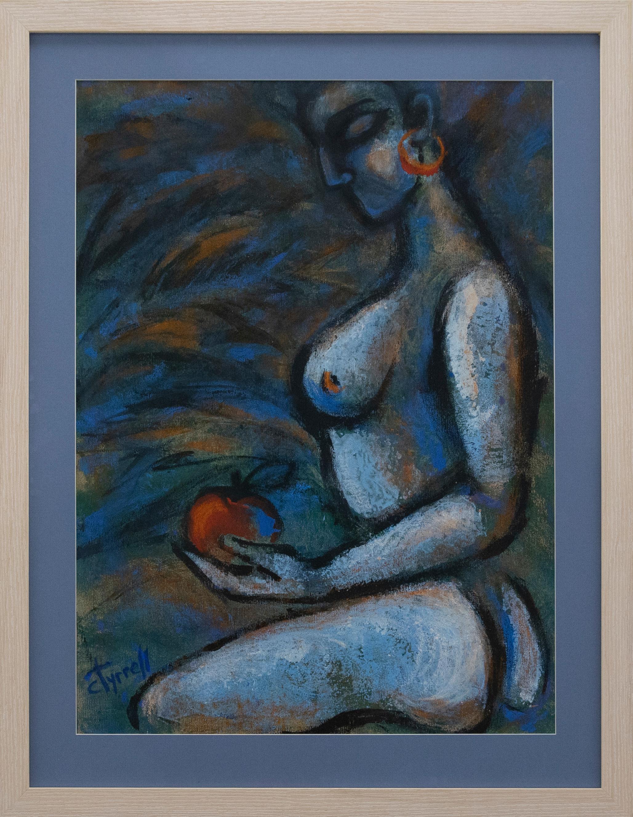 A large energetic acrylic honouring the female form by modern British artist Carmen Tyrrell. Well-presented in a dark blue mount and lime-washed frame. Signed. On canvas.