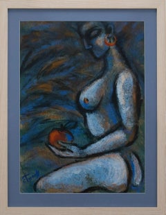 Carmen Tyrrell - Acrilico contemporaneo incorniciato, Blu nudo