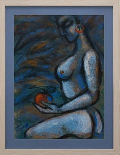 Gerahmtes zeitgenössisches Acryl, blauer Akt von Carmen Tyrrell