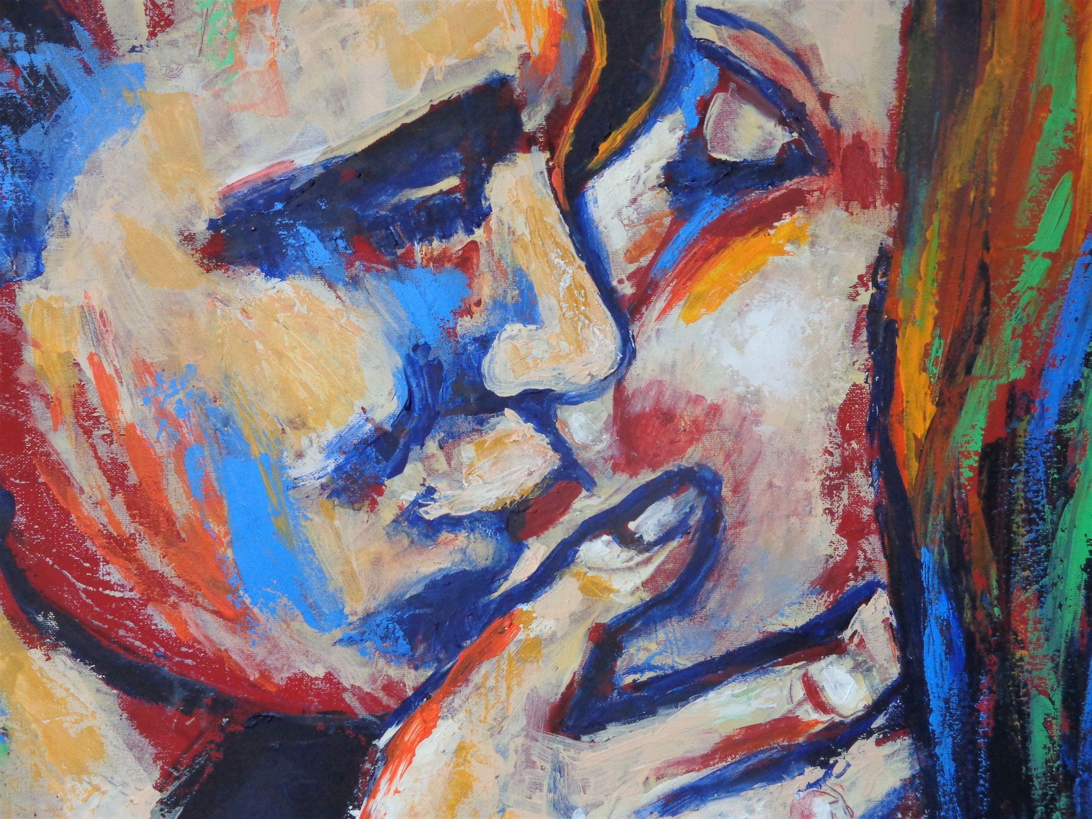 Lovers - Kisses And Colours, Painting, Acrylic on Canvas For Sale 1