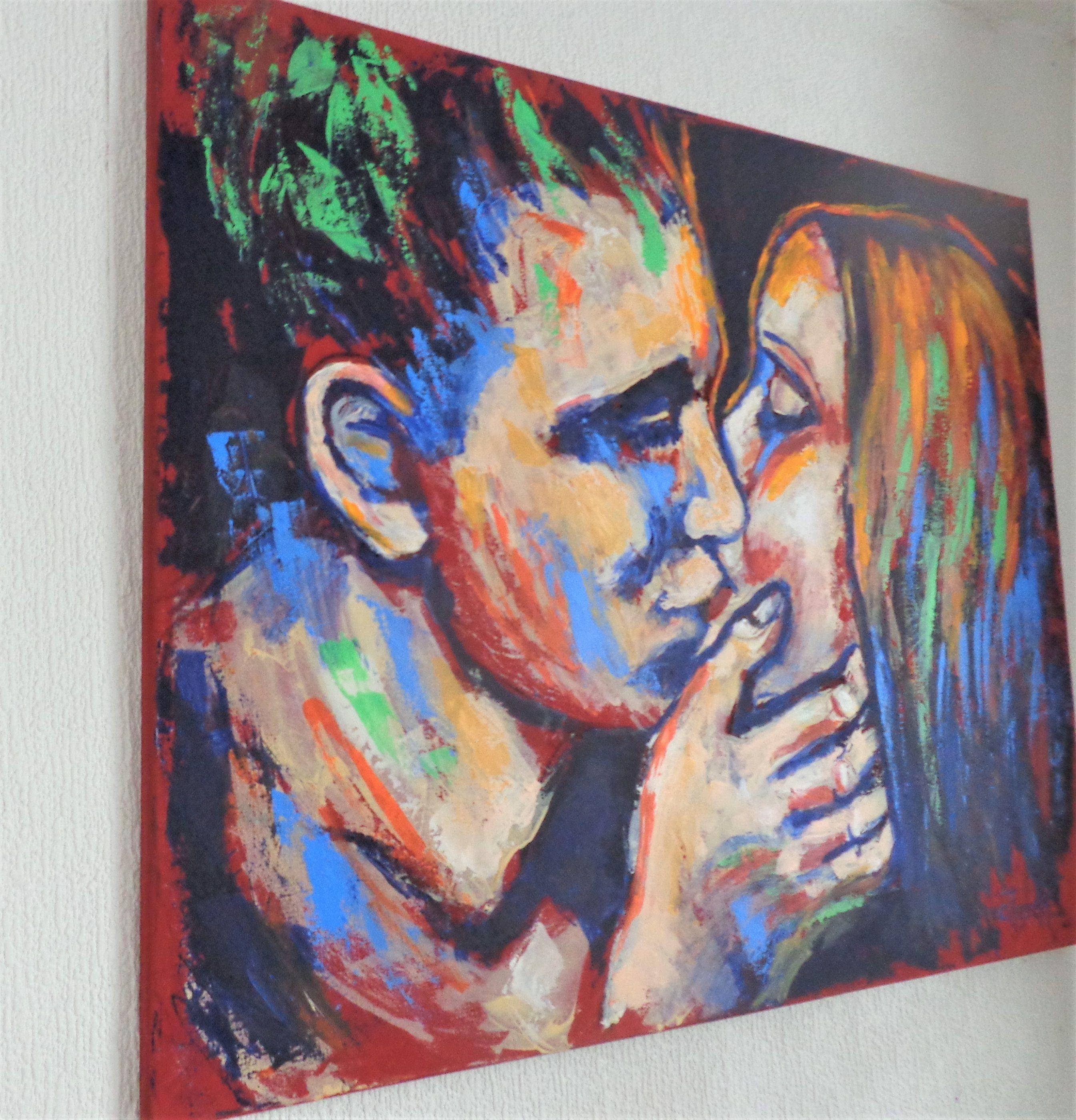 Lovers - Kisses And Colours, Painting, Acrylic on Canvas For Sale 2
