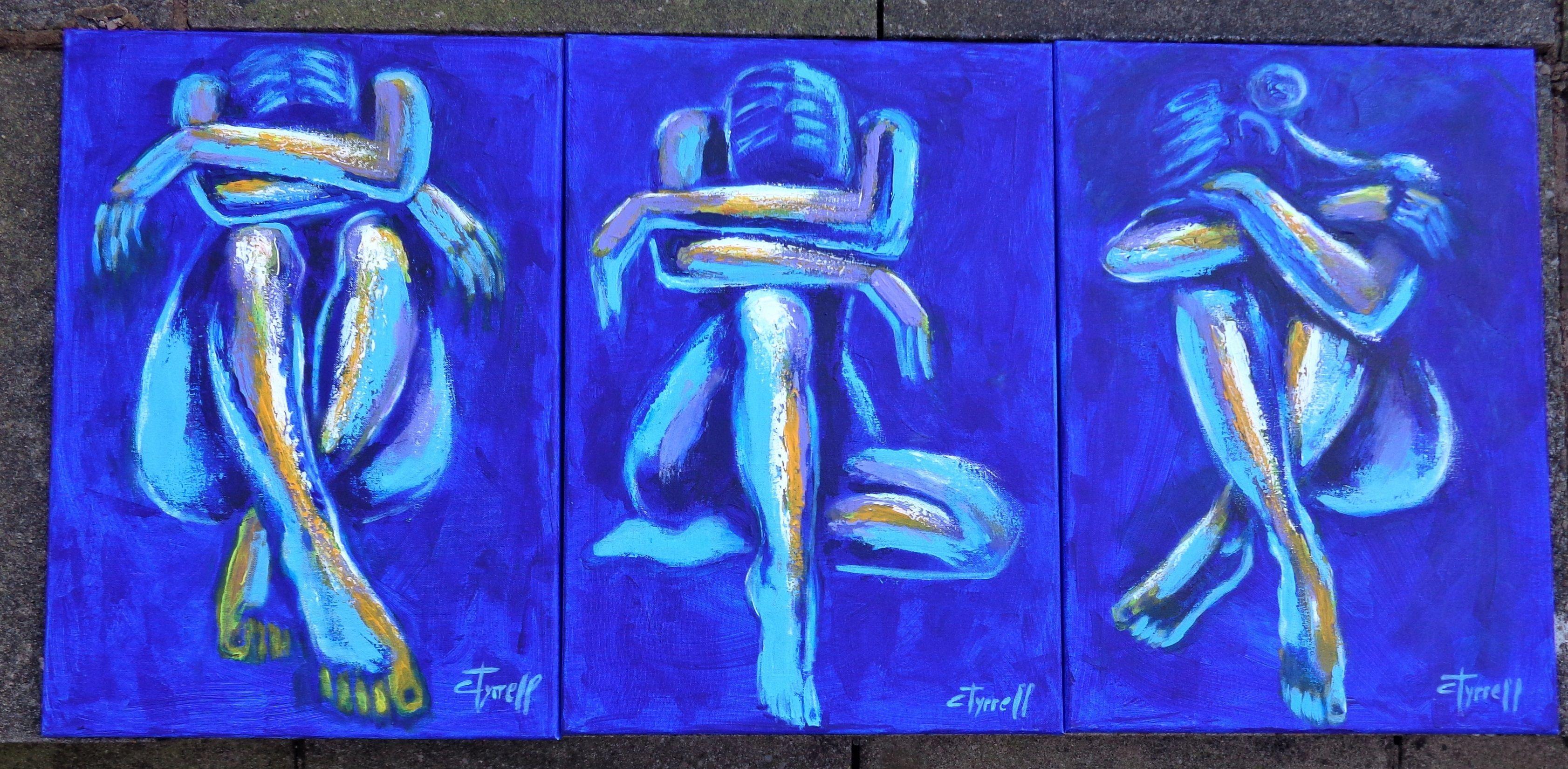 Blue Mood 7, Pintura, Acrílico sobre lienzo - Nude Painting Azul de Carmen  Tyrrell