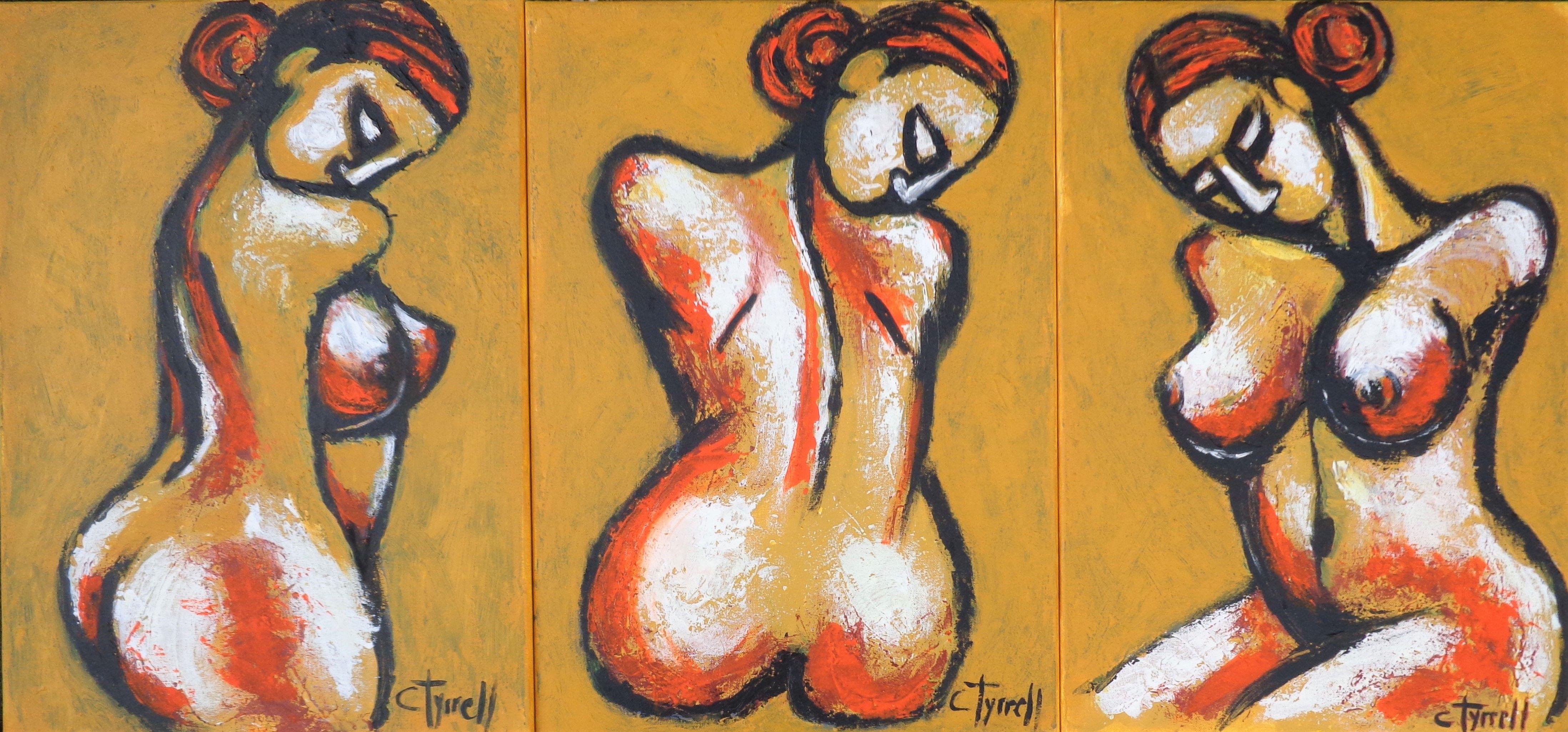 Original semi-abstract figurative acrylics painting on canvas, painted edges and ready to hang. The "Earth Goddess - Triptych", symbolizes all life and fertility, who is nourishing, nurturing and protecting.There are three individual canvas