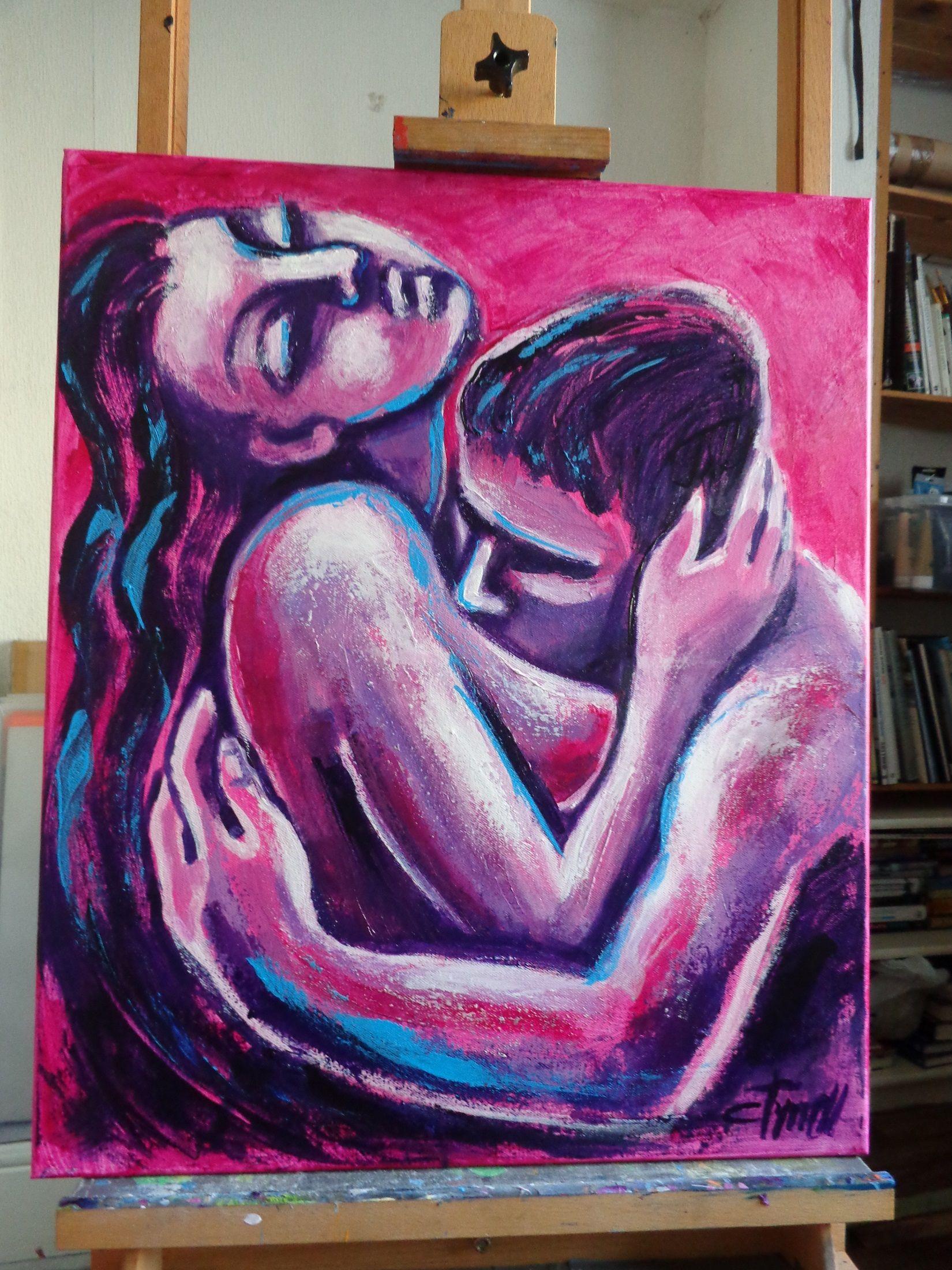 Lovers At Sunset 1, Painting, Acrylic on Canvas For Sale 2