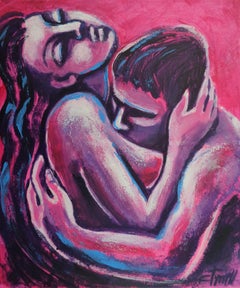 Lovers At Sunset 1, peinture, acrylique sur toile