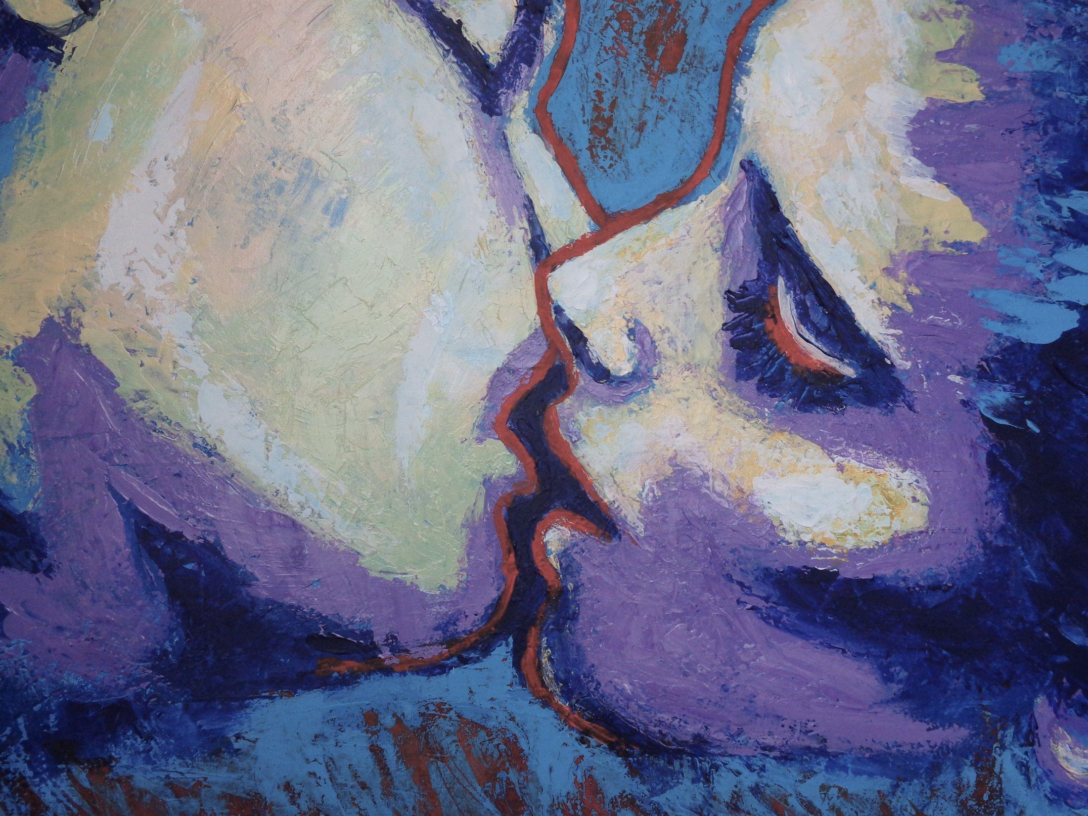 Lovers - Kiss In Purple And Blue, Painting, Acrylic on Canvas For Sale 1