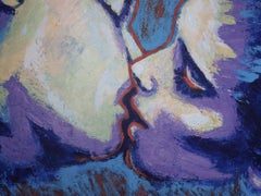 Lovers - Kiss In Purple And Blue, Painting, Acrylic on Canvas