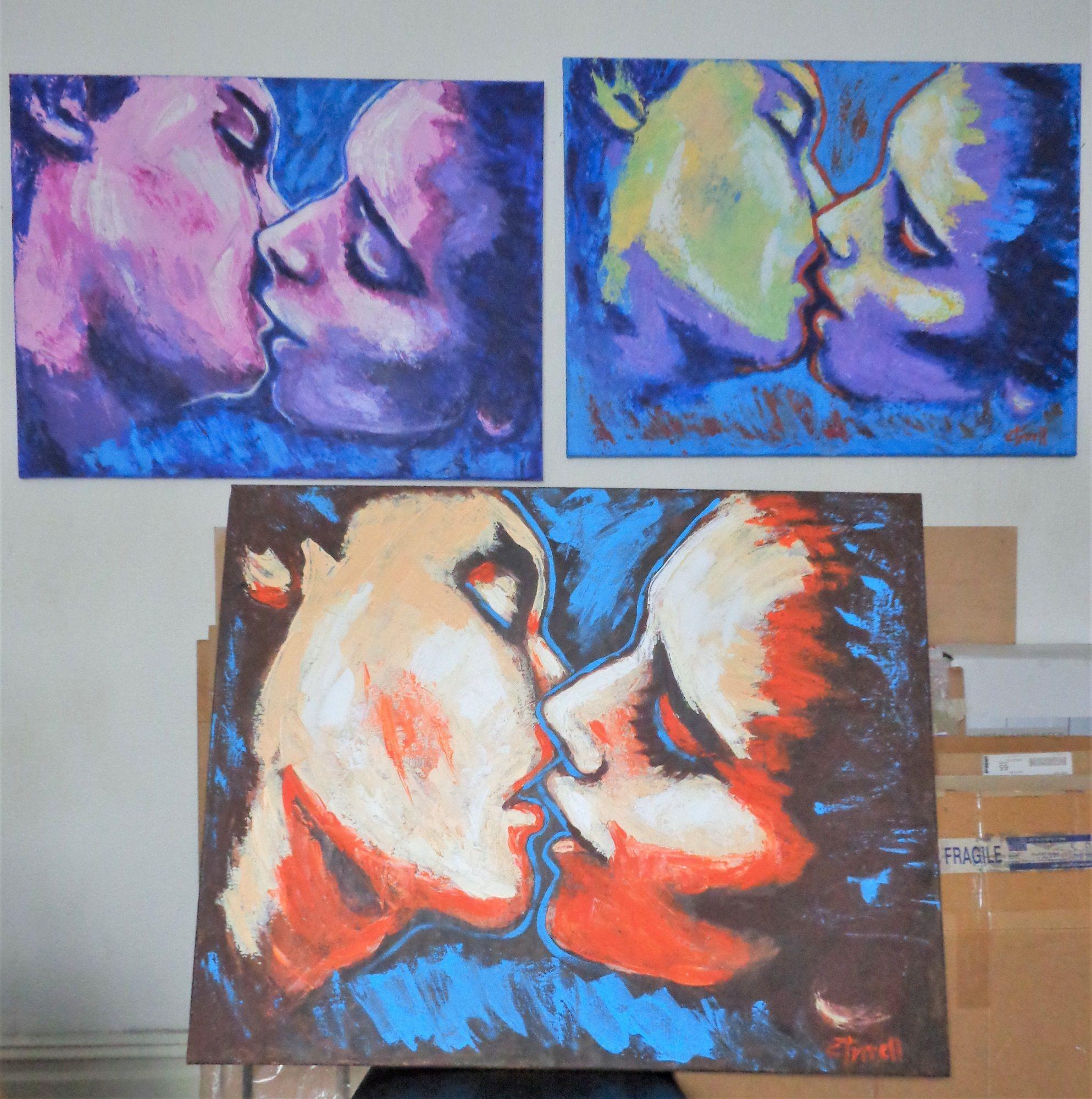 Lovers - Kiss In Purple And Blue, Painting, Acrylic on Canvas For Sale 4