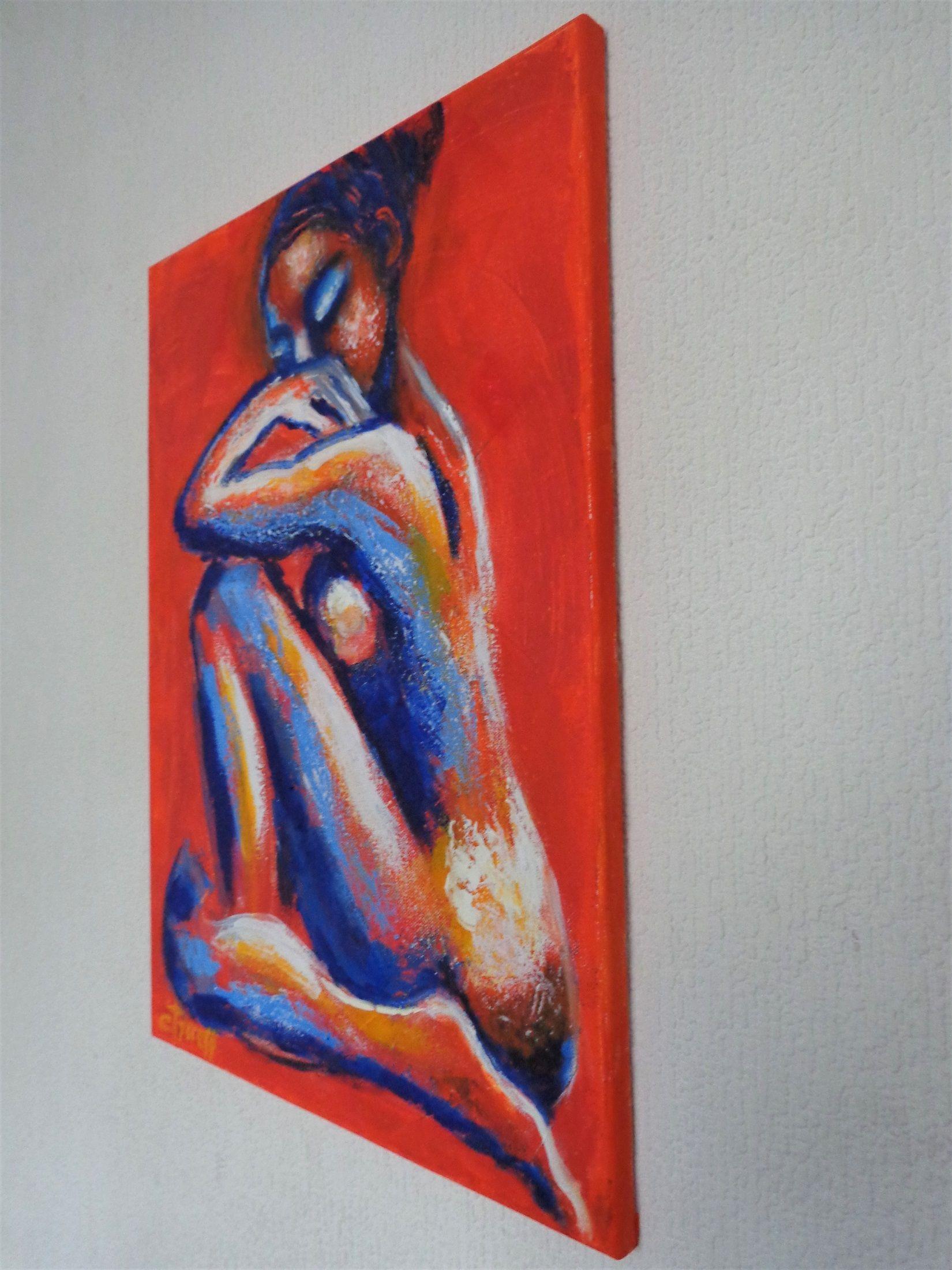 Orange Nude - Profile, Painting, Acrylic on Canvas For Sale 1